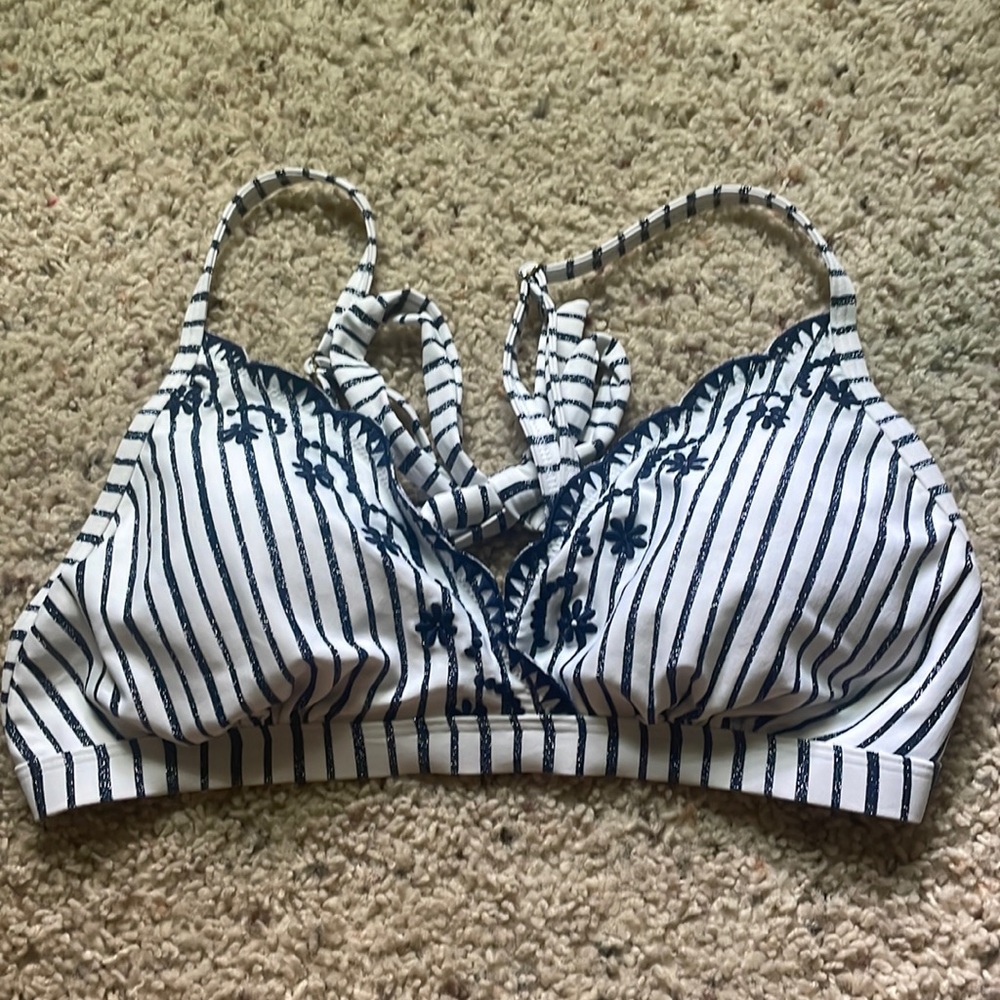 Striped Navy & White Bikini Top - Women Swim
